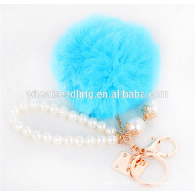 2016 alibaba website cheap pearl accessories rabbit fur key chain pompom keychain